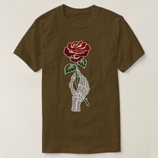 T-shirt Rose White Skeleton Hand Holding a Live Rose Aesth (Design devant)