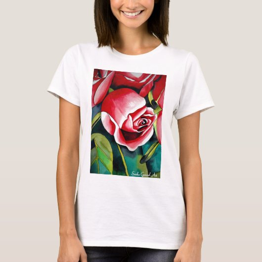 T-shirt Rosebud rose aquarelle peinture art fleur (Devant)