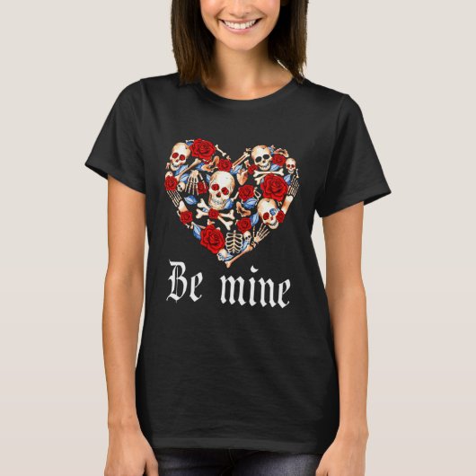 T-shirt Roses And Skulls Heart Gothic Style Valentine Be M (Devant)