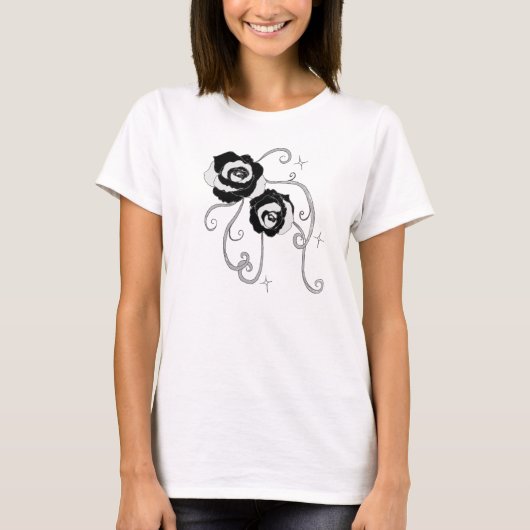 T-shirt Roses argentés noirs (Devant)