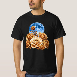 T-shirt Roses Dorées & Pleine Lune Bleue Esthétique Célest