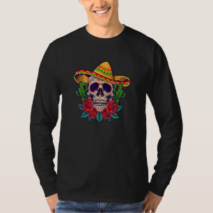 T-shirt Roses du crâne Sombrero Mexicain Mort Jour De Dia