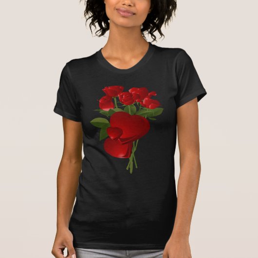 T-shirt Roses et Coeurs rouges étonnants (Devant)