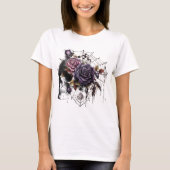 T-shirt Roses gothiques simples et crâne fête d'Halloween (Devant)