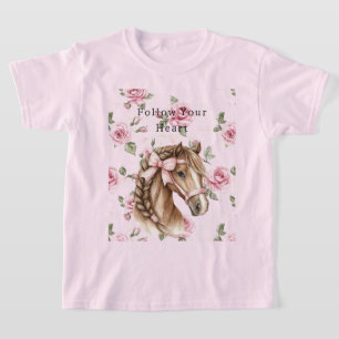 T-shirt Roses roses floraux joli cheval rose noeud