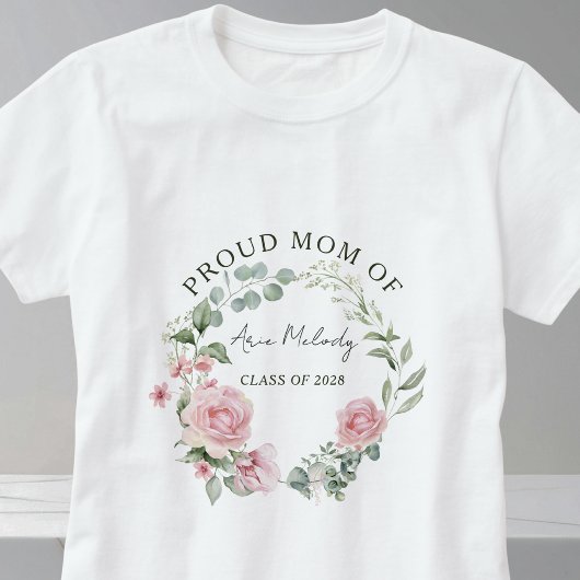T-shirt Roses Roses Roses Script Nom Classe de Diplômé