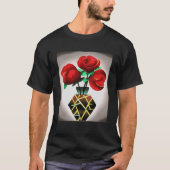 T-shirt Roses Rouge Art Déco Dans Vase Art Abstrait Pullov (Devant)