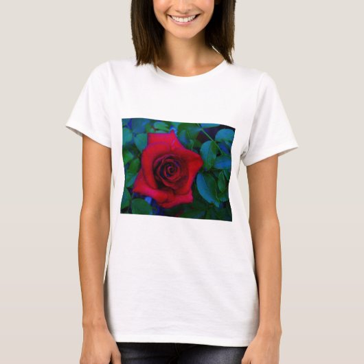 T-shirt Roses rouges aux tons bleus (Devant)