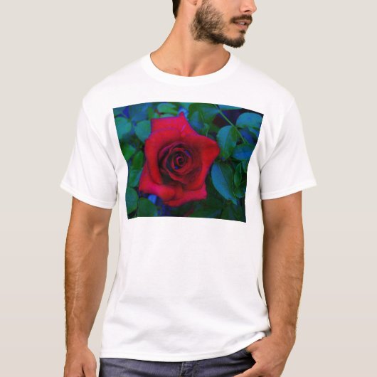 T-shirt Roses rouges aux tons bleus (Devant)