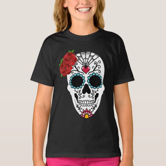 T-shirt Roses rouges crâne vintage (Devant)