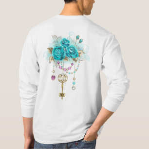 T-shirt Roses turquoise avec touches