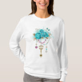 T-shirt Roses turquoise avec touches (Devant)