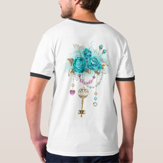 T-shirt Roses turquoise avec touches (Dos entier)