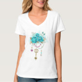 T-shirt Roses turquoise avec touches (Devant)