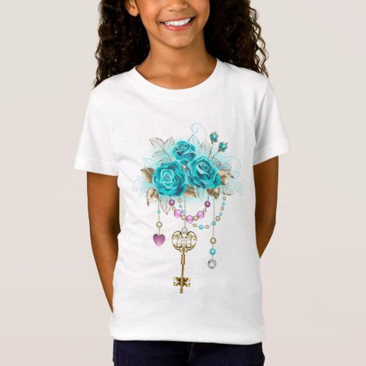 T-Shirt Roses turquoise avec touches (Devant)