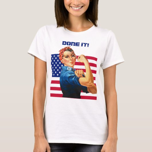 T-shirt Rosie le Riveter avec US Drapeau FAIT IL! (Devant)