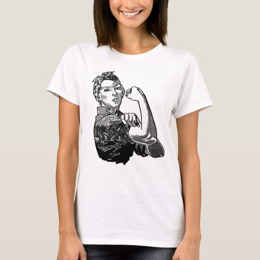 T-shirt Rosie-Le-Riveter Feminist Line Art Noir (Devant)