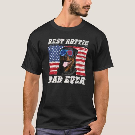 T-shirt Rottie Papa Jamais Rottweiler Drapeau Américain Us (Devant)