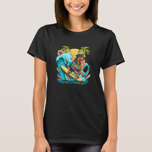 T-shirt Rottweile Dogpng Surfing with Pineapple Pattern (Devant)