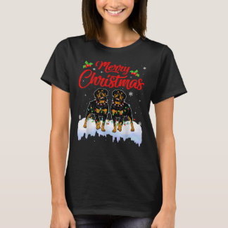 T-shirt Rottweiler Chien Feux de Noël Casquette amusant Pè