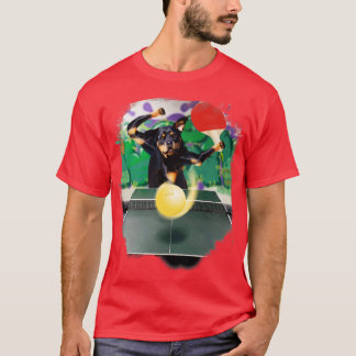T-shirt Rottweiler Chien Jouant Table Tennis Ping Pong