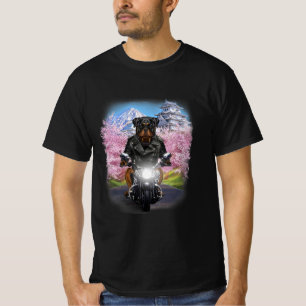 T-shirt rottweiler chien sur moto tour japonaise sakura