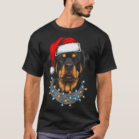T-shirt Rottweiler Christmas Lights Santa Xmas Dog Lover (Devant)