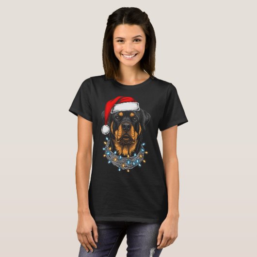 T-shirt Rottweiler Christmas Lights Santa Xmas Dog Lover (Devant entier)