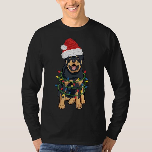 T-shirt Rottweiler Christmas Rottweiler À Santa Hat Et L (Devant)