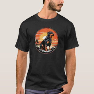 T-shirt Rottweiler contre un Sunset Retro Vintage
