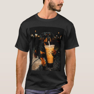 T-shirt Rottweiler cool buvant un café glacé art de chien