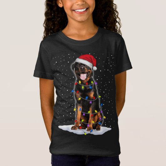 T-Shirt Rottweiler Père Noël Christmas Tree Lights Noël (Devant)