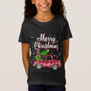 T-Shirt Rottweiler Retriever Rides Red Truck Christmas Paj