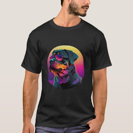 T-shirt Rottweiler s Synthwave Sunset Aesthetic (Devant)