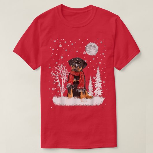 T-shirt Rottweiler sous le pyjama de Noël de neige au clai (Design devant)