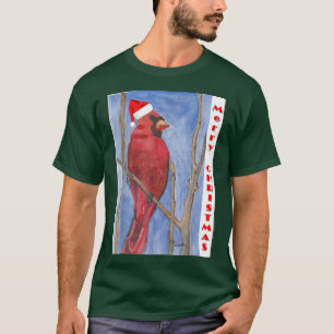 T-shirt Rouge Aquarelle Cardinal Joyeux Noël Design