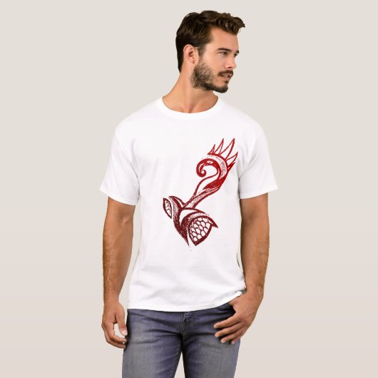 T-SHIRT ROUGE AZTÈQUE D'OISEAU (Devant entier)