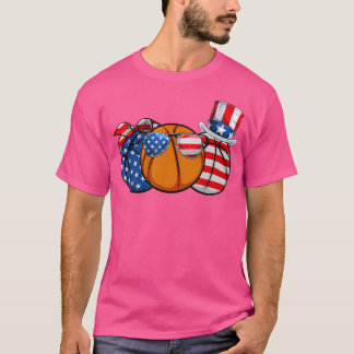 T-shirt Rouge Blanc Bleu Basket Lover Patriotique 4E De J