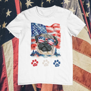 T-shirt Rouge Blanc Bleu Carlin Chien American Pet 4 juill