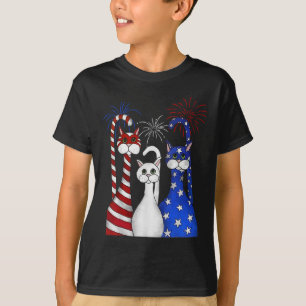 T-shirt Rouge Blanc Bleu Chats Usa Drapeau Feu 4 juillet