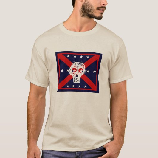 t-shirt rouge, blanc, bleu crâne drapeau pirate gr (Devant)