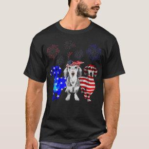 T-shirt Rouge Blanc Bleu Dachshund USA Drapeau Feu d'artif
