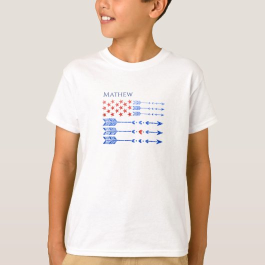 T-shirt Rouge, blanc, bleu, drapeau, étoiles, flèches, 4 j (Devant)