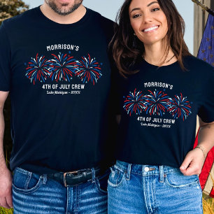 T-shirt Rouge Blanc Bleu Feu d'artifice 4 juillet équipage