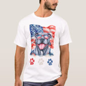 T-shirt Rouge Blanc Bleu Funny Gris Pitbulle 4 juillet (Devant)