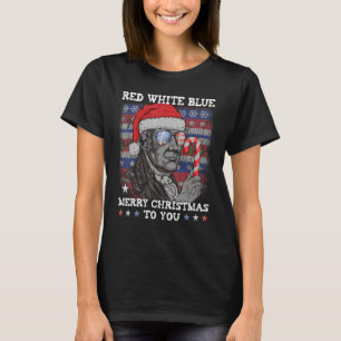 T-shirt Rouge Blanc Bleu Joyeux Noël Pour Vous Hommes Hami