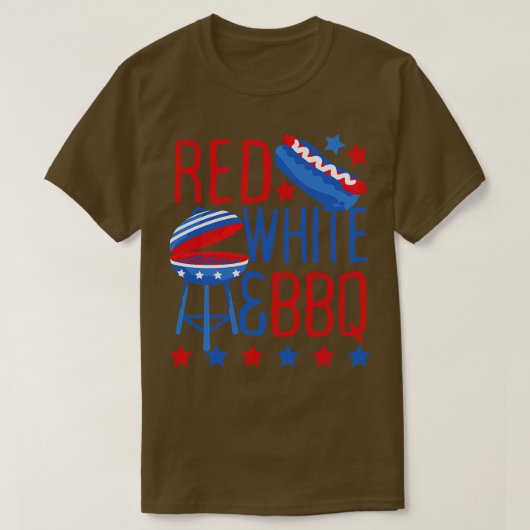 T-shirt Rouge Blanc et BBQ Funky 4 juillet Pun (Design devant)