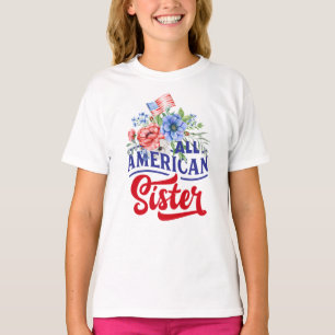 T-shirt Rouge blanc et bleu floral All American Sister
