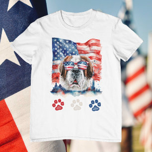 T-shirt Rouge blanc et bleu Saint Bernard 4 juillet chien