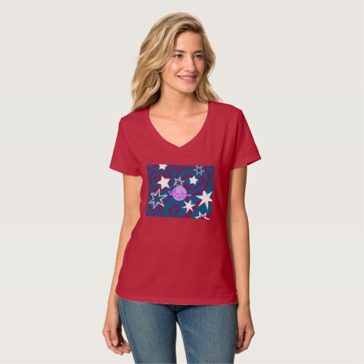 T-shirt rouge blanc et bleu Stars Nano V-Neck (Devant entier)
